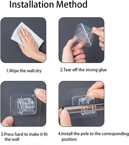 aiyoo 8pcs لا الحفر قضيب الستارة بين قوسين، شفافة ذاتية اللصق قضيب الستارة السنانير، مسمار الحرة قابل للتعديل قضيب الستارة السنانير الستار الشماعات للحمام المطبخ المنزل الحمام والفندق in Kuwait