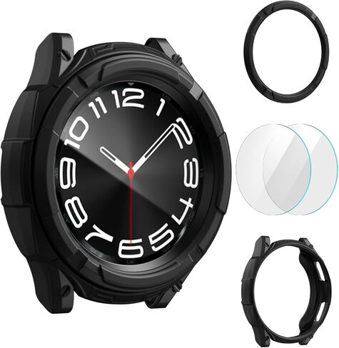 Cuteey 3 IN 1 Bezel Protector for Samsung Galaxy Watch 6 Classic 43mm Screen Protector Case, Soft Bumper Cover with Anti-Fog Tempered Glass Protective Film for Galaxy Watch 6 Classic,Blue in Saudi Arabia