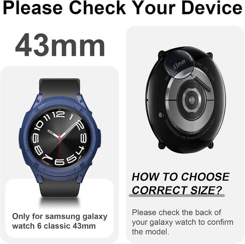 Cuteey 3 IN 1 Bezel Protector for Samsung Galaxy Watch 6 Classic 43mm Screen Protector Case, Soft Bumper Cover with Anti-Fog Tempered Glass Protective Film for Galaxy Watch 6 Classic,Blue in Saudi Arabia