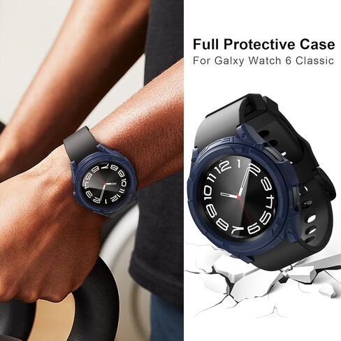 Cuteey 3 IN 1 Bezel Protector for Samsung Galaxy Watch 6 Classic 43mm Screen Protector Case, Soft Bumper Cover with Anti-Fog Tempered Glass Protective Film for Galaxy Watch 6 Classic,Blue in Saudi Arabia