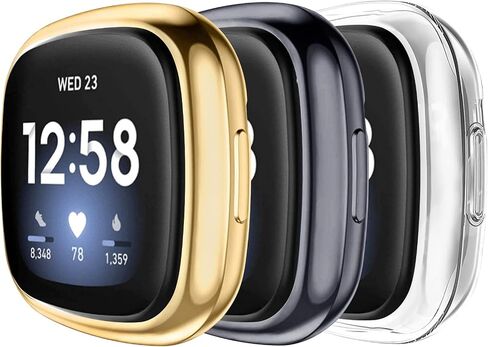 [6 Pack] Compatible with Fitbit Sense/Fitbit Versa 3 Screen Protector Case, Soft TPU Full Around Cover for Fitbit Versa 3 / Sense Smartwatch (Black, Gray, Silver, Rose Gold, Gold, Clear) in Saudi Arabia