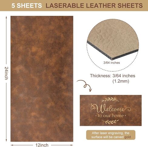 Huhumy 5 Pieces Laserable Leather Sheets Leatherette Sheets for Laser Engraving Leather Laser Engraving Supplies for Art Craft Supplies and Materials(12 x 24 Inch,Multiple Colors) in Saudi Arabia