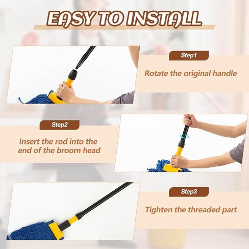 6 قطع من Ziliny مقبض مكنسة من الألياف الزجاجية مقبض بديل عصا مكنسة مع طرف ملولب للتنظيف التجاري، قطر 2.54 سم × طول 121.92 سم، أسود in Kuwait