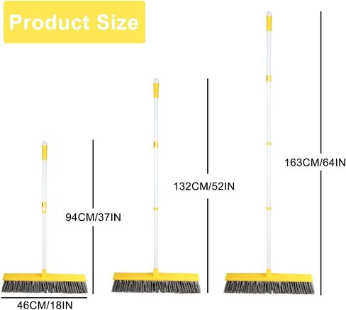 مكنسة الدفع في الهواء الطلق مقاس 18 بوصة لتنظيف الأرضيات، مكنسة شديدة التحمل بمقبض طويل قابل للتعديل مقاس 64 بوصة وشعيرات صلبة، مكنسة المرآب لتنظيف سطح السفينة والفناء والمرآب والممر in Kuwait