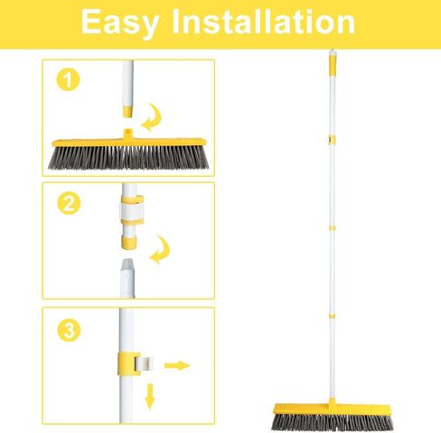 مكنسة الدفع في الهواء الطلق مقاس 18 بوصة لتنظيف الأرضيات، مكنسة شديدة التحمل بمقبض طويل قابل للتعديل مقاس 64 بوصة وشعيرات صلبة، مكنسة المرآب لتنظيف سطح السفينة والفناء والمرآب والممر in Kuwait