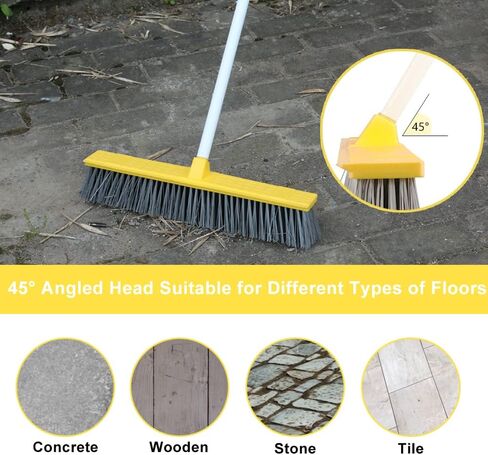 مكنسة الدفع في الهواء الطلق مقاس 18 بوصة لتنظيف الأرضيات، مكنسة شديدة التحمل بمقبض طويل قابل للتعديل مقاس 64 بوصة وشعيرات صلبة، مكنسة المرآب لتنظيف سطح السفينة والفناء والمرآب والممر in Kuwait