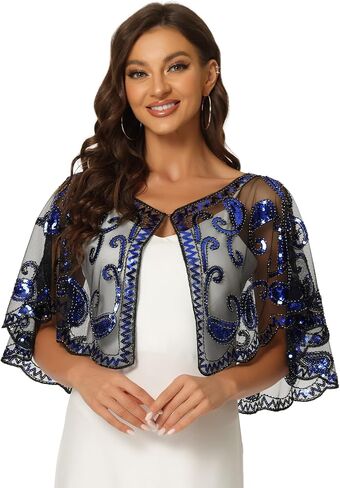 Allegra K Women's 1920s Shawl Wraps Sequin Beaded Bridal Cover Up Evening Cape Flapper Bolero in Saudi Arabia