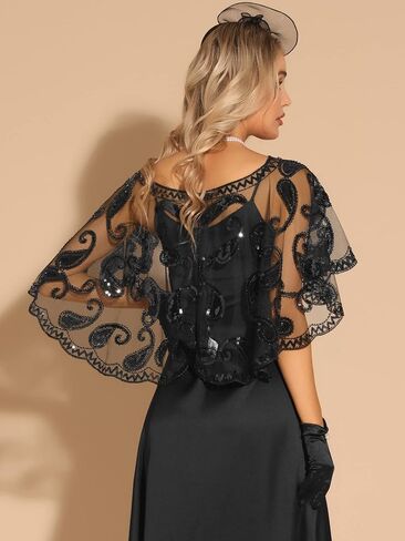 Allegra K Women's 1920s Shawl Wraps Sequin Beaded Bridal Cover Up Evening Cape Flapper Bolero in Saudi Arabia