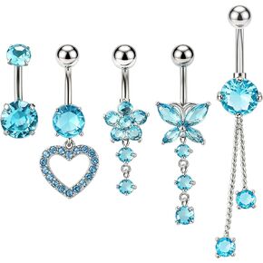 Belly Button Ring Dangle Navel Belly Piercing Jewelry with Cute Heart Butterfly Bow Flower Fake Floating Bellys Buttons Ring for Women Stainless Steel Dainty Dangly Bellys Button Piercing in Saudi Arabia
