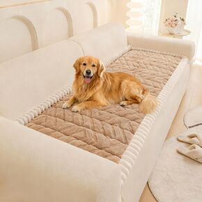 OTOB Couch Cover for Dogs Washable Pet Friendly, Non Slip Plush Funny Fuzzy Loveseat Sofa Cushion Slipcovers, All Seasons Geometric Jacquard Soft & Cozy Pet Bed Mat Protector (Coffee, 27.6" x 47.2") in Saudi Arabia