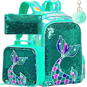 HPJGD 3PCS Mermaid Backpack for Girls, Water Resistant Kids Sequins Bookbag Set with Lunch Box, Cute Elementary School Bag for Preschool Toddler - Pink Mermaid Fishtail in Saudi Arabia