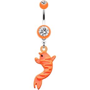 Pierced Owl 14GA Stainless Steel Orange Koi Fish Dangling Belly Button Ring in Kuwait