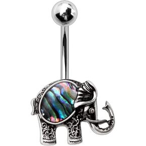 Pierced Owl 14GA 316L Stainless Steel Abalone Shell Elephant Belly Button Ring in Kuwait