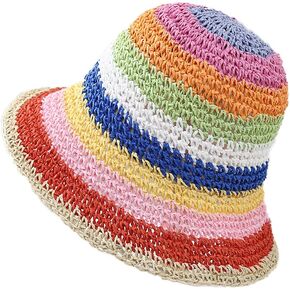Wide Brim Colorful Crochet Straw Hat Sun Hat Seaside Sun Protection Hat Summer Braided Bucket Hat Rainbow Hat in Saudi Arabia