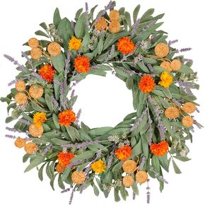 Vlorart 24 Inch Spring Summer Wreath for Front Door, Handmade Lemon Eucalyptus Wreath with Flowers, UV Resistant Front Door Wreath, Farmhouse Seasonal Door, Porch & Wall Decor in Saudi Arabia