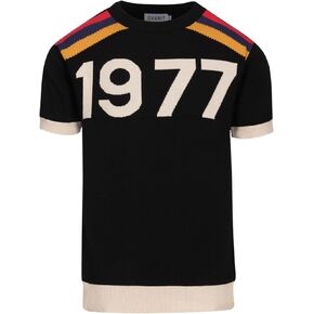 OXKNIT Men's Knit T-Shirt Short Sleeve, 1960s Mod Style Retro Words Black Shirts Crewneck Cotton Tops in Saudi Arabia
