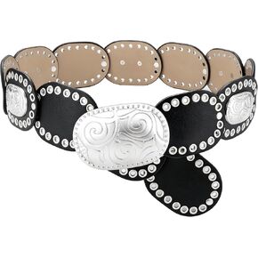 Ayliss Womens Wide Western Cowboy Disc Belt Oval Vintage Cowgirl Concho Leather Belts Boho Style for Jeans Dress Skirt in Kuwait