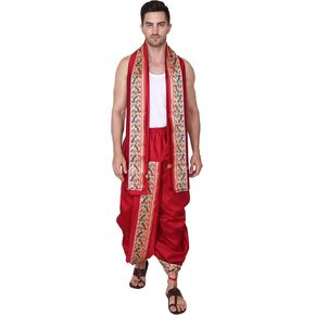 Rameshwaram Fabrics Mens Ready to Wear Silk Dhoti with Angwastra Set - Pocket Dhothi in Saudi Arabia