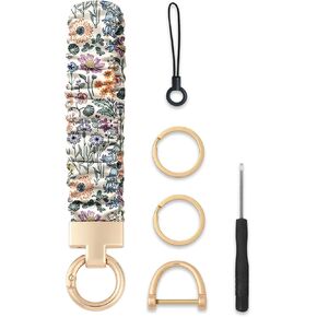 Seorsok Keychain Wristlet,Leaves&Floral Scrunchie Wrist Bracelet for Women,Stretchy Key Chain for Car Keys with D Ring in Saudi Arabia