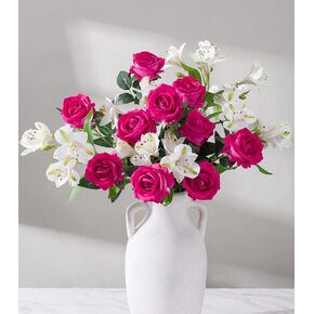 Artificial Flowers, 14 Pcs White Roses & Lilies Fake Flowers White Flowers Artificial Flowers Bulk Long Stem Fake Flowers Bouquet Get Well Gifts for Women Easter Table Decor Gifts for Girlfriend in Saudi Arabia