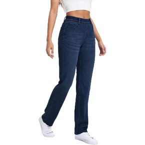 Straight Leg Jeans for Women, Stretch Sweatpant Pull on Jeans Woman High Waisted Tummy Control Breathable Soft Comfy Denim Tall Pants Good for Everyday Wear Inseam 32", Dark Blue, XL in Saudi Arabia