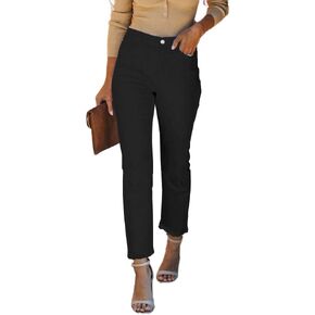 Straight Leg Jeans for Women Spring Summer Stretchy Frayed Hem High Waisted Crop Ankle Denim Pants with Pockets in Saudi Arabia
