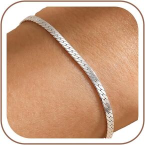 Silver Bracelet for Women, 925 Sterling Silver Herringbone Chain Bracelet for Women, Size 6.5-8 Inches, Hypoallergenic Minimalist Jewelry Gift for Women in Saudi Arabia