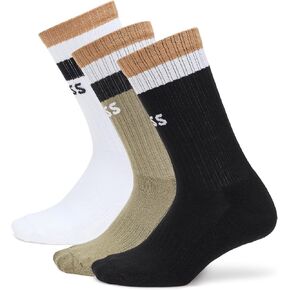 BOSS Men's 3 Pack Iconic Stripe Front Logo Ribbed Socks in Kuwait