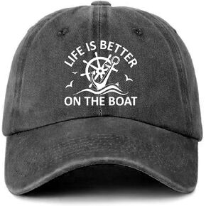 Funny Boating Printed Hat - Life is Better on The Boat - Adjustable Washed Cotton Sun Baseball Cap - Boat Captain Gifts - Birthday Gifts for Men Dad Sailor Crew White in Saudi Arabia