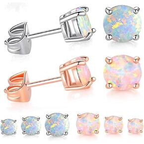 6 Pairs Stud Earrings Set, 3-5mm Opal stud Earrings for Women 316L Stainless Steel Earring Hypoallergenic Small Earring Silver & Rose Gold Nickel Free in Saudi Arabia