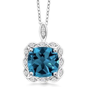 Gem Stone King 3-5 Cttw Gemstone Birthstone Halo Pendant Necklace for Women | 925 Sterling Silver | 10MM Cushion | With 18 Inch Chain | Jewelry Gifts for Mom Wife Her in Saudi Arabia
