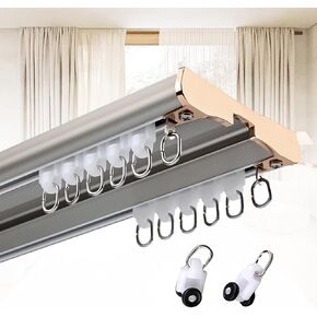 Aluminum Curtain Track 2 Layer Ceiling Mount 1 6m Silent Sliding Drapery Rod Gold Privacy Solution for Living Room & Bedroom (2.5m) in Saudi Arabia