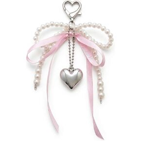 YOJO Coquette Bow Bag Charm for Women, Cute Y2K Pearl & Satin Ribbon Keychain, Accessory for Handbag Car Keys Phone in Saudi Arabia