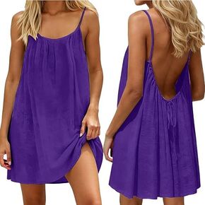 Backless Cami Dress for Women Short Mini Backless Dress Sleeveless Cami Lounge Dress Above Knee House Dress in Saudi Arabia