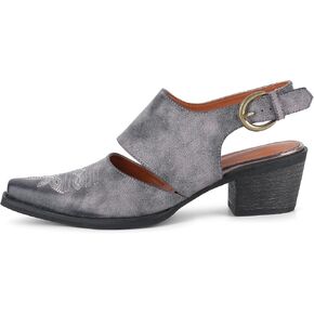 Women's Western Mules Cowboy Cowgirl Heels Slingback Vintage Distressed Faux Leather Sandals Small Square Toe Embroidered Block Chunky Mid Heel Ankle Buckle Shoes for Casual in Saudi Arabia