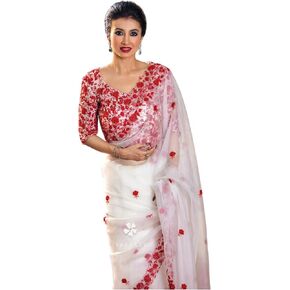 Beautiful Free Size Indian Traditional Organza Embroidered Free Size Saree With Blouse Piece For Women in Saudi Arabia