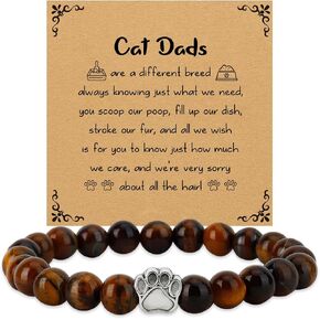Aelciyue Cat Dad Gifts for Fathers Day Birthday Xmas Present Natural Stone Bracelets for Men Cat Themed Gifts Paw Print Gift in Saudi Arabia