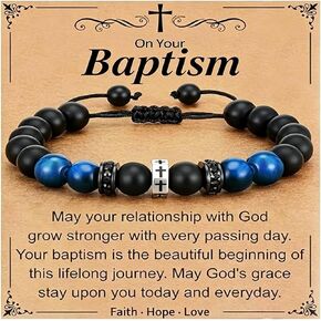 GAUEIOUR Christian Gifts for Men, Mens Religious Stainless Steel Cross Stone Beaded Adjustable Braided Bracelet, Blue Tiger Eye Baptism Easter Birthday Communion Faith Fashion Jewelry in Saudi Arabia