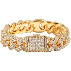 Solid Gold over S925 Sterling Silver 15mm Triple Ratio Pig Nose Cuban Bracelet with Moissanite, Bubble Link for Men in Saudi Arabia