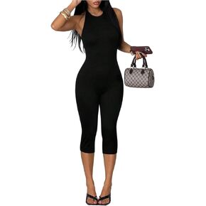 Milumia Women's Halter Capri Jumpsuit Sexy Tie Backless Bodycon One Piece Date Night Jumpsuits in Kuwait