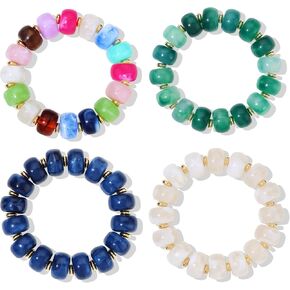 4 Pcs Chunky Beaded Bracelets for Women Adjustable Colorful Resin Beads Bracelets Stretch Beaded Bracelet Boho Summer Beach Vacation Jewelry Gift in Saudi Arabia