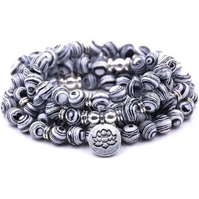 108 Mala Beads Bracelet Necklace - Gemstone Prayer Beads with Lotus Charm for Meditation & Yoga in Saudi Arabia