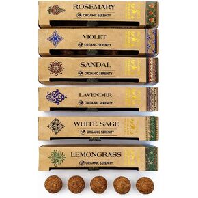 Himalayan Masala Smudge Balls, White Sage, Lemongrass, Rosemary, Sandal, Violet and Lavender, Handcrafted, for Aromatherapy and Meditation, 6 Packs of 5 Round Balls in Saudi Arabia