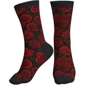 Red Rose Flower Funny Athletic Sport Novelty Crew Socks for Men Women, Cute Casual Crazy Dress Socks for Running Hiking Soccer in Saudi Arabia