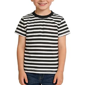 GOODKIDS Toddler Boys Girls Striped T Shirts Kids Casual Cotton Short Sleeve Crew Neck Tee Tops Black 4-5T 120 in Saudi Arabia