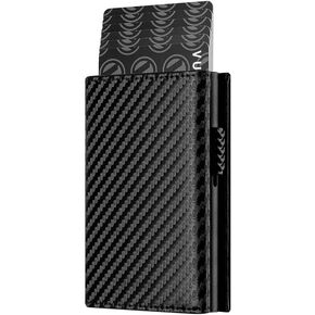 Wallet with Slim Pop Up Card Holder for Men, Bifold Minimalist Smart Wallet RFID Blocking Credit Card Holder with ID Window & Stretchable Cash Slot, Carbon fiber black in Kuwait