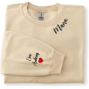 Custom Mama Embroidered Sweatshirt with Kids Names on Sleeve – Gift for Mom on Mothers Day, Birthday, Christmas in Saudi Arabia
