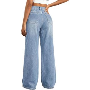 EMMIOL Wide Leg Baggy Jeans for Women High Waisted Stretchy Denim Pants Pull On Elastic Waist Jeans BBL Straight Leg Trousers in Saudi Arabia