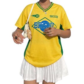 Soccer Cup 2026 Soccer Shirt for Women Mexico Jersey Brazil Jersey Y2k V Neck Short Sleeve Loose Casual Shirts in Saudi Arabia