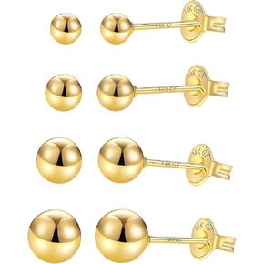 14K Gold Filled 4 Pairs Ball Stud Earrings for Women Hoop Earring Sets Earrings Lightweight Water Proof Tarnish Resistant in Saudi Arabia